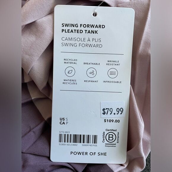Athleta Swing Forward Pleated Tank Top Size Small Mauve Lavender NWT $109 - Picture 5 of 12
